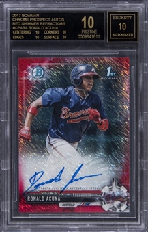 2017 Bowman Chrome Prospect Autos Red Shimmer Refractors #CPARA Ronald Acuna Jr. Signed 1st Bowman Card (#3/5) - BGS PRISTINE/Black Label 10/BGS 10